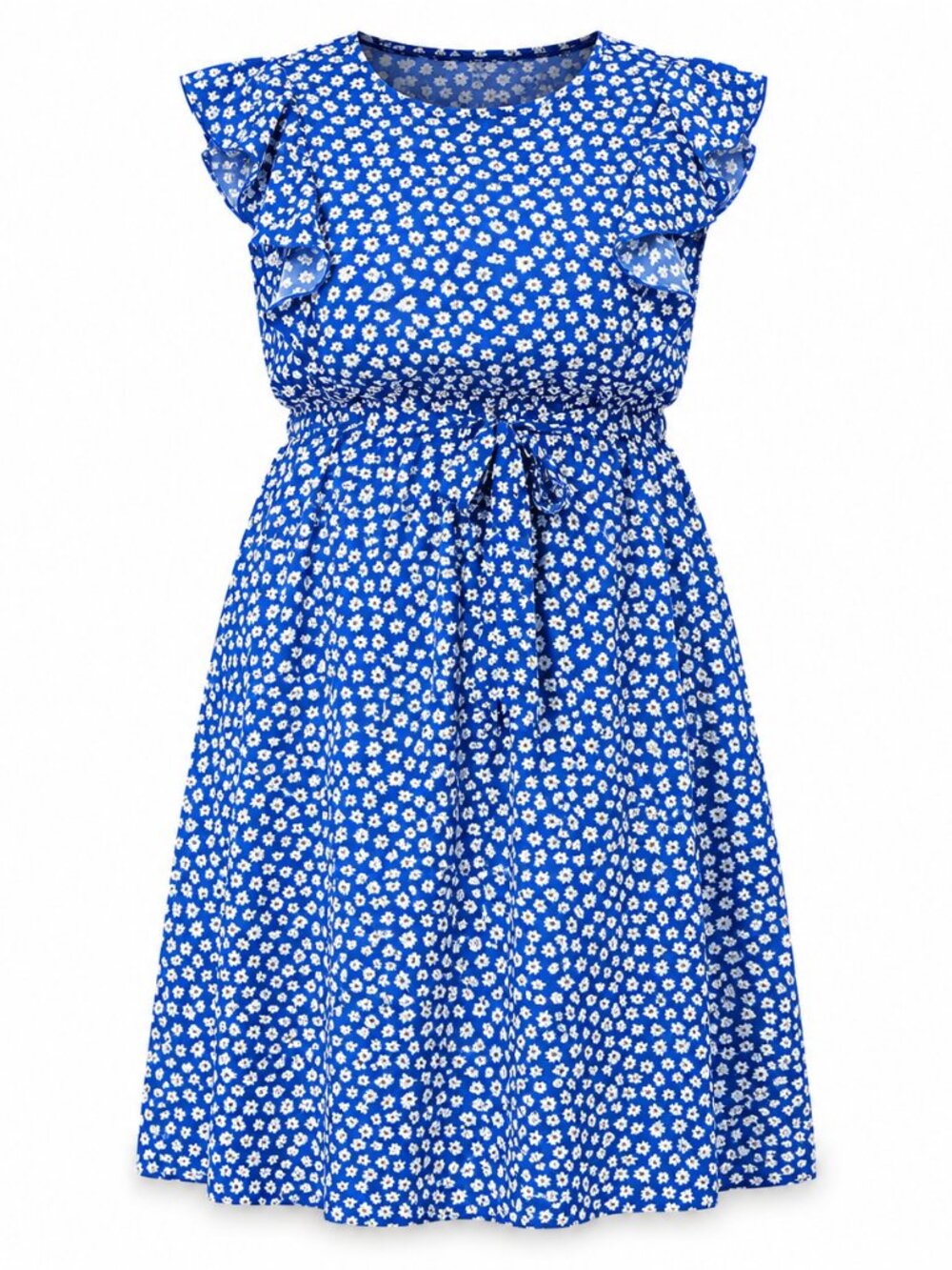 Anna Kaci Floral Navy Blue Tie-Waist Mini Dress